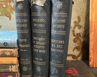 3 Tattered Antique Charles Dickens Hardback Books Peter Fenelon Collier Undated AS IS Repurposing Salvage Crafting