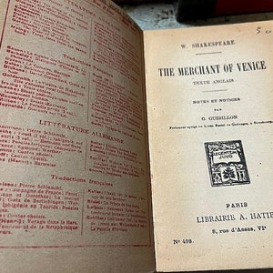 Early Antique Shakespeare Julius Caesar Merchant of Venice Winter's Tale PB Books French Paris Librairie A. Hatier Les Classiques Pour Tous image 5