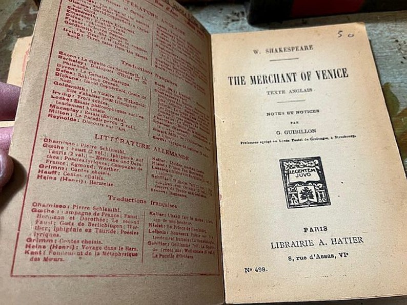 Early Antique Shakespeare Julius Caesar Merchant of Venice Winter's Tale PB Books French Paris Librairie A. Hatier Les Classiques Pour Tous image 5