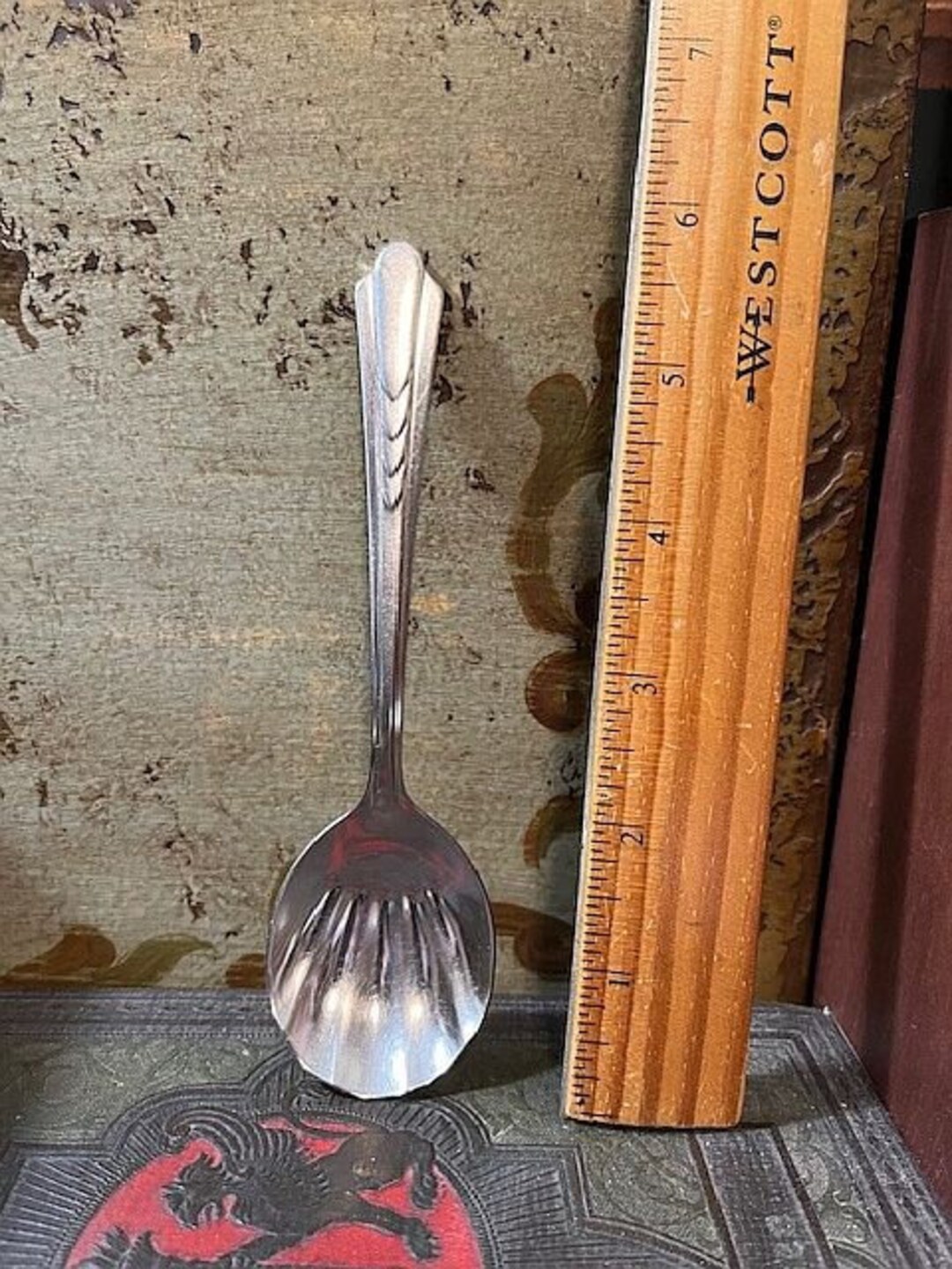 Ekco Art Deco Style Stainless Steel Shell Bowl Sugar Spoon MCM USA