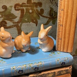 3 Sweet Brown Baby Bunny Ceramic Figurines Animal Figurines Collectible ...