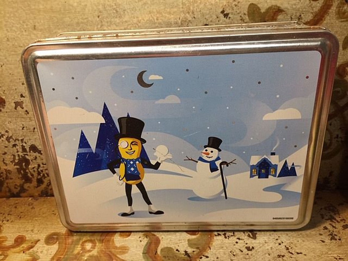 Cute Vintage Mr Peanut & Snowman Christmas Tin Box Peanuts | Etsy
