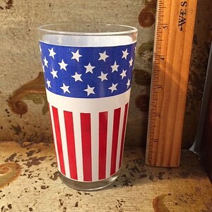 Vintage American FLAG Glass Tumbler American Red White Blue Patriotic Americana America Stars Stripes