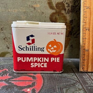 Vintage Schilling Pumpkin Pie Spice Tin with Jack-o-lantern Face Halloween Thanksgiving JOL