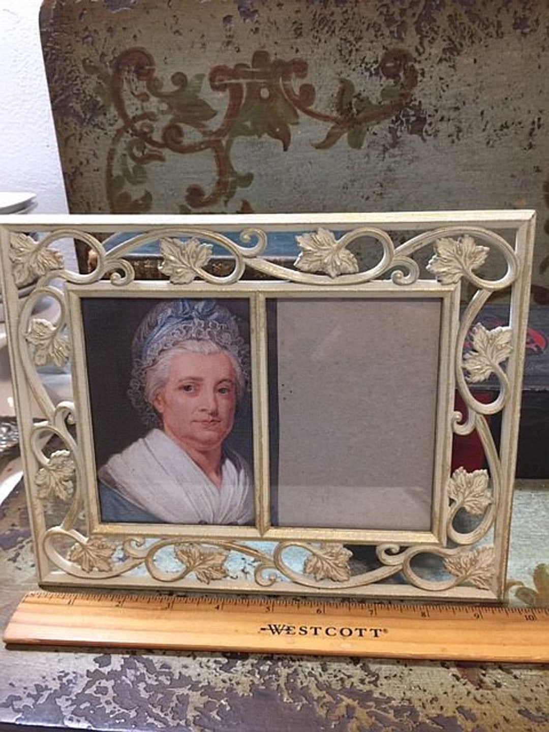 Vintage Pretty Double Metal Wall Picture Frame for Two 3 X 5 Photos