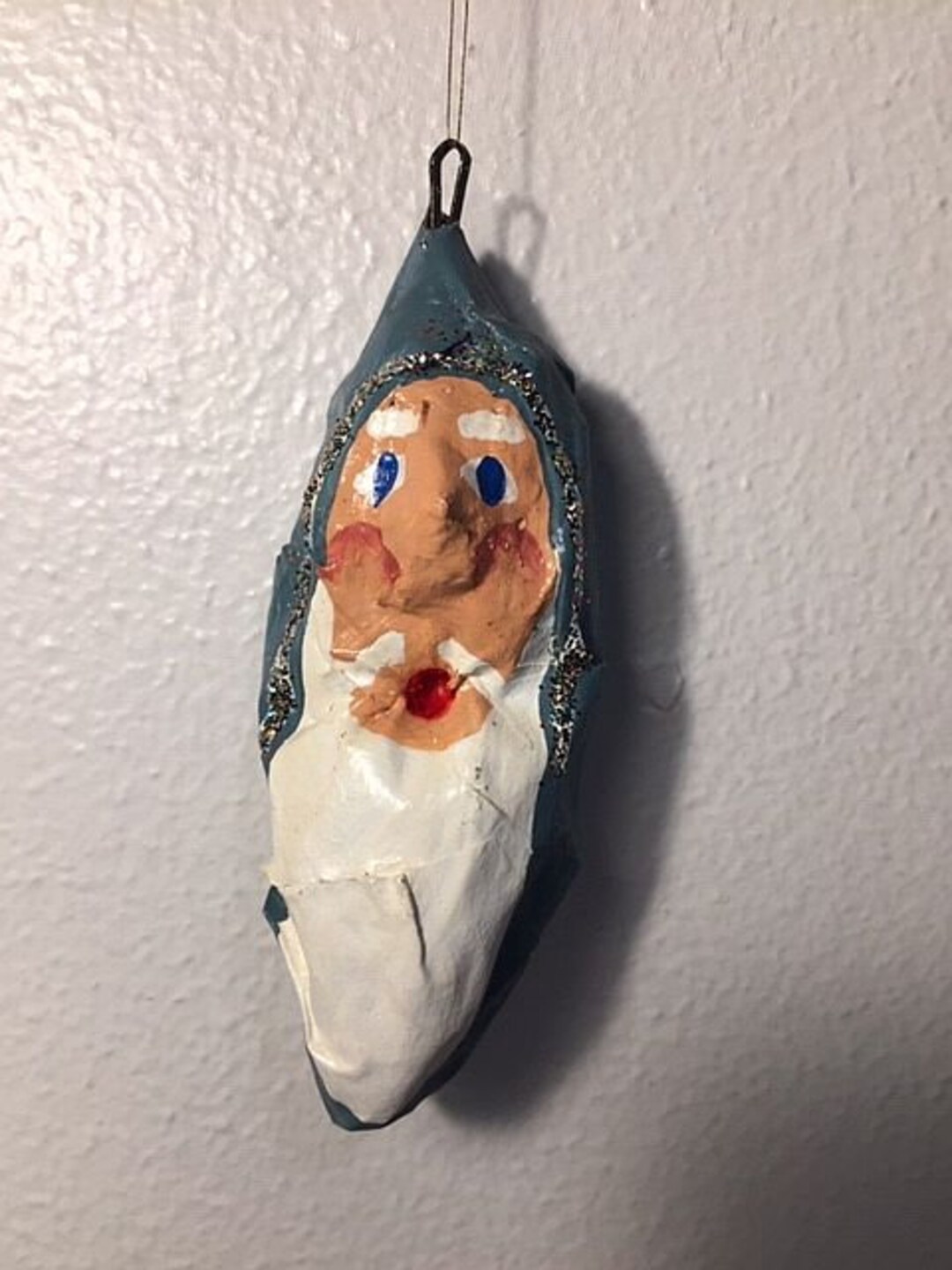 Vintage Paper Mache Santa Head Christmas Ornament Figure Blue Etsy