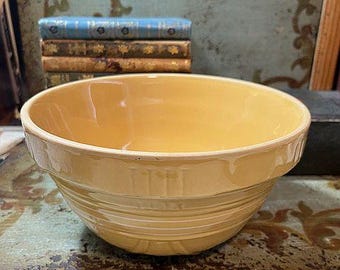 At Home America Mixing Bowl 8 Inch Yellowware Thin White Stripes Primitive Yelloware Heirloom Pantry Collection