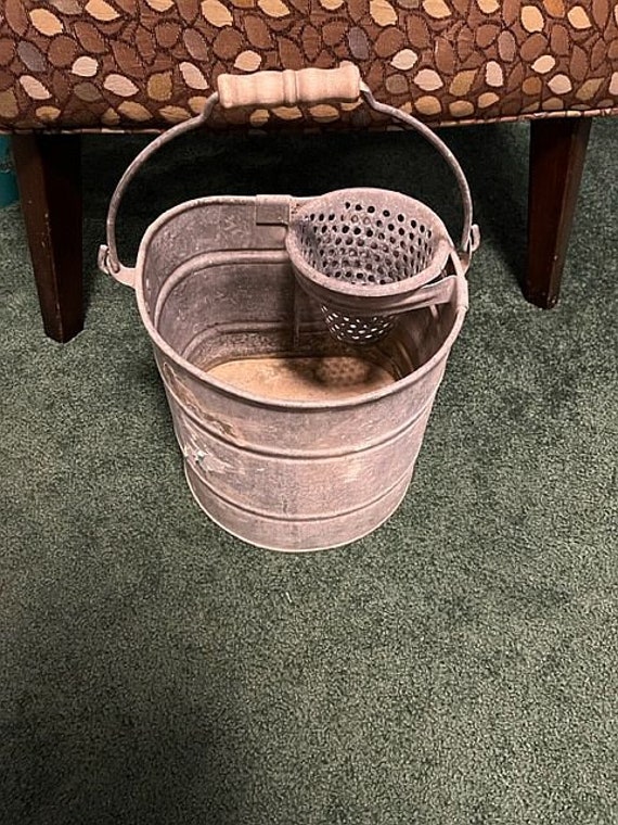 Awesome Vintage Galvanized WASH BUCKET With HANDLE and Drainer