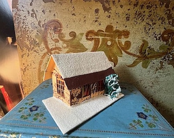 Vintage BROWN Putz Mica Cardboard House Japan Christmas Decoration Very Nice !