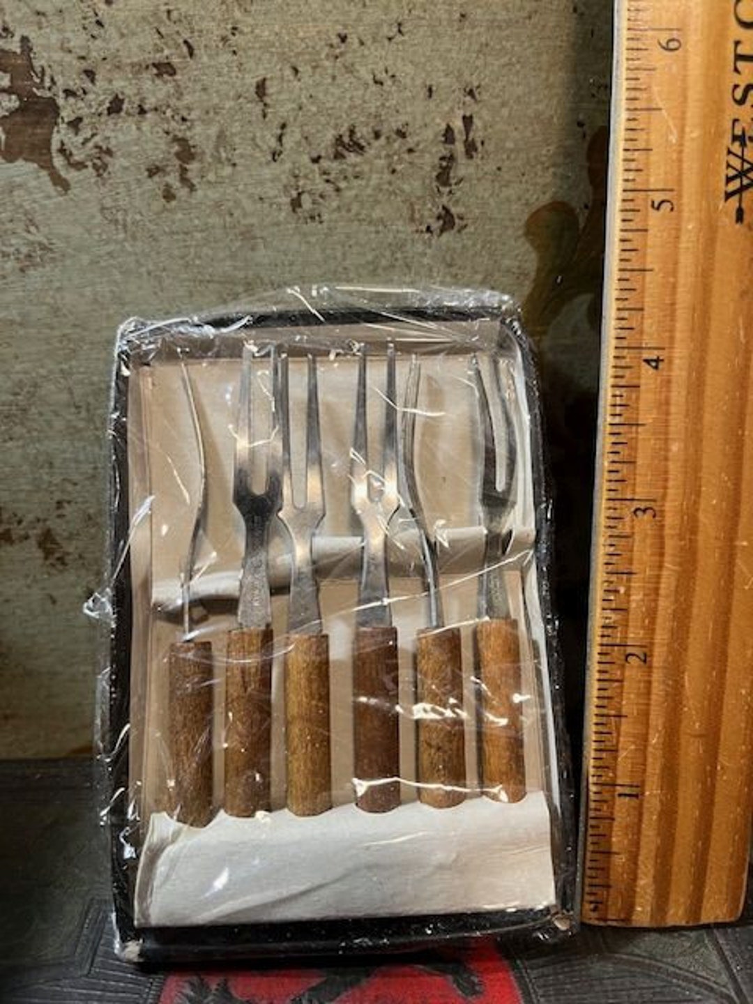 大人気！まとめ一覧 Small Handled Wood Vintage Cocktail 6 of Set Forks Cheese or ワンピース