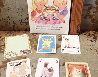 Lot of Vintage CATS Paper Pages Playing Cards Misc for Junk Journals Scrapbooking