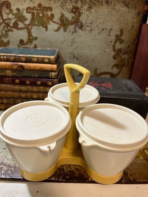 Vintage Tupperware Condiments Set Yellow Gold / Cream Glamping Fun