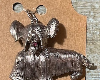 Vintage Scotty Dog Scottie Silvertone w/ Rhinestone Brooch Pin