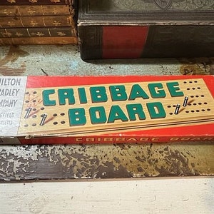 Vintage Milton Bradley CRIBBAGE GAME w/ Box Instructions and Pegs Board Marked with Milton Bradley on back