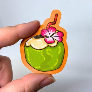 Adesivo per bevanda al cocco, compleanno, adesivo per laptop, adesivo per bottiglia d'acqua, cancelleria tropicale, regalo per gamer, adesivo carino, adesivo per la vita da spiaggia