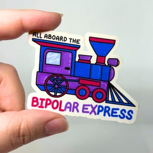 Sticker Bipolaire Express, Cadeau pour lui, Cadeau pour elle, Décoration de journal intime, Sticker sarcastique, Sticker pour ordinateur portable, Papeterie rigolote, Sticker meme