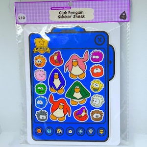 Nostalgische pinguïn glanzend stickervel– gekleurde pinguïns en puffdieren, cadeau voor haar, cadeau voor hem, leuke stickers, nostalgisch briefpapier