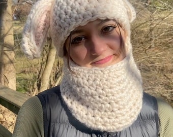 Handmade Crochet Bunny Balaclava – Wool Blend Winter Hat
