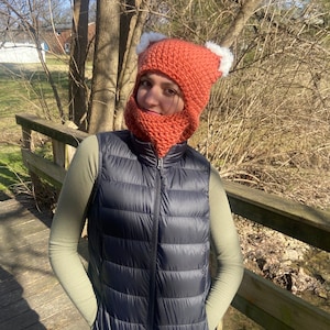 Little Fox Crocheted Balaclava- Handmade Fox Ski Mask- Rust Orange Fox Winter Hat- Wool- Fuzzy Ears Hat- Adult Crochet Cap