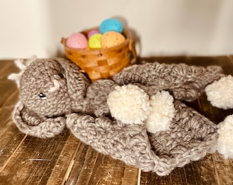 Sweet Baby Bunny Lovey- Soft plush bunny rabbit amigurumi- Mini crochet blanket- Easter basket gift for toddler