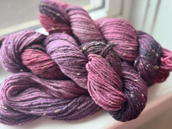 Blackberry Moon- Appalachia inspired colorway, Kettle Dyed, Worsted Weight Wool Tweed Yarn