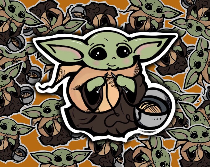 Featured listing image: Knitting Baby YO-da Knitting Sticker - Water Resistant, Laptop Decal