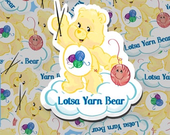 Lotsa Yarn Bear Vinyl Sticker – 80s Nostalgic Knitting Water Resistant Decal