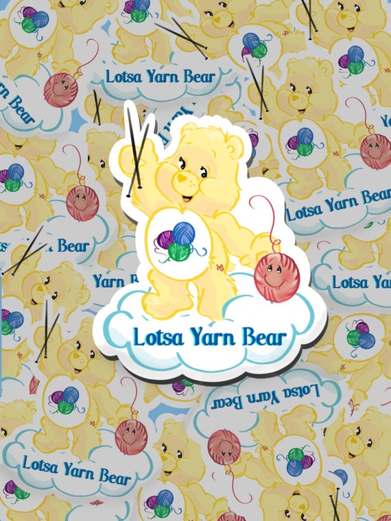 Lotsa Yarn Care Bear Vinyl Knitting Sticker- Knitting Water Bottle Sticker- Knitting Sticker- Nostalgic 80's Sticker