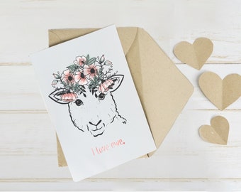 Lamb Valentine Card - I Love Ewe, Sheep Card for Sweetheart