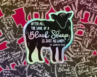 Black Sheep Holographic Vinyl Sticker- Rainbow Sticker- Sheep Sticker- Water bottle sticker-  Knitting Bumper Sticker- Shepherd Decal