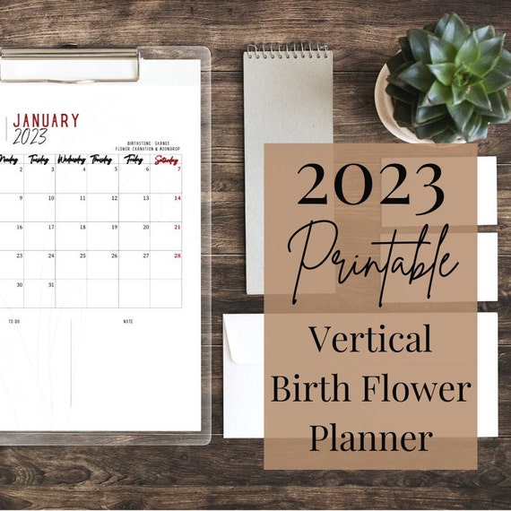 2023 Printable Birth Flower Planner Calendar- Digital Download- Birthstone Calendar- Print at home Calendar- New Year Planner