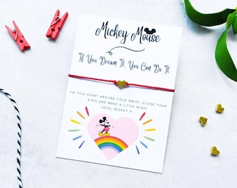 Pulsera de deseos de Mickey Mouse de Walt Disney, pulsera con dijes inspiradores de Mickey Mouse, regalo de Mickey Mouse, idea de regalo de Disney, regalos de fiesta de Disney