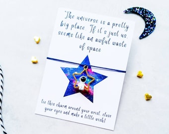 Inspirational Space Quote Wish Bracelet, Positivity Celestial Charm Bracelet, Celestial Star Bracelet, Star Space Gift, Star Space Bracelet