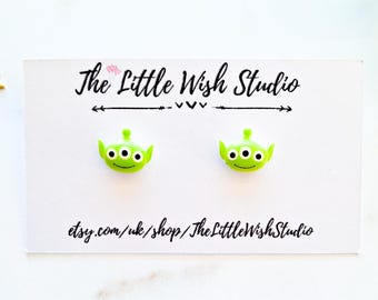 Pendientes adorables de alienígenas de Toy Story, pendientes de hombrecitos verdes de Disney, joyería de Disney, regalo de Toy Story, pendientes divertidos, joyería divertida de Disney.