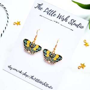 Yellow, Green & Black Butterfly Enameled Dangle Earrings, Novelty Butterfly Earrings, Butterfly Jewellery Gift, Butterfly Gift, Butterfly