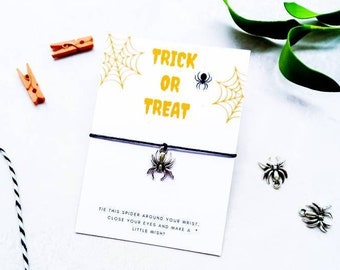 Pulseira de desejo de aranha de Halloween, pulseira divertida de truque ou travessura de Halloween, presente de Halloween, joias de aranha, presente de aranha de Halloween