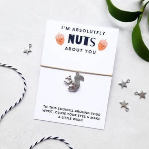 Squirrel Wish Bracelet, I&#39;m Absolutely Nuts About You Charm Bracelet, Personalised Bracelet, Squirrel Jewellery, Squirrel Gift