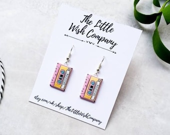Fun Retro Tape Cassette Earrings, 90's Enamel Playful Earrings, 90's Baby Dangle Earrings, Tape Cassette Gift,Fun Earrings,90's Gift for Her