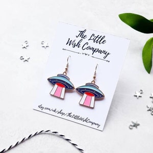 Fun Spaceship Dangle Earrings, Playful Alien Spacecraft Earrings, Alien Gift Idea, Spaceship Jewellery, Spacecraft Gift, Out Of This World