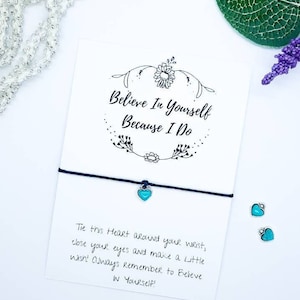 Cree en ti mismo pulsera de deseo, regalo de afirmación personalizado, pulsera de positividad, pulsera motivacional, pulsera turquesa, regalo turquesa