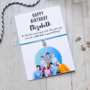 Braccialetto BTS Happy Birthday Wish, biglietto di auguri personalizzato BTS, braccialetto BTS, braccialetto con ciondolo BTS, regalo BTS, esercito BTS, gioielli BTS