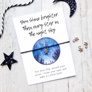 Pulsera de deseo de estrella celestial, pulsera de encanto de estrella de afirmación, regalo celestial, pulsera de estrella, joyería espacial, pulsera de deseo de positividad