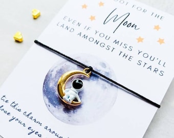 Inspirational Moon Quote Wish Bracelet, Positivity Charm Bracelet, Celestial Bracelet, Moon Space Gift Idea, Star Space Bracelet