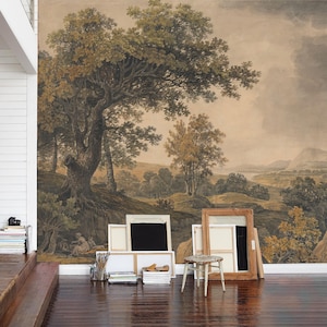 Classic Landscape Painting - Serene Nature with Majestic Trees - Peel and Stick Wallpaper - Removable Wallpaper