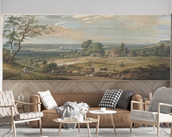 Antique Pastoral Landscape Wallpaper: Vintage Countryside Peel and Stick