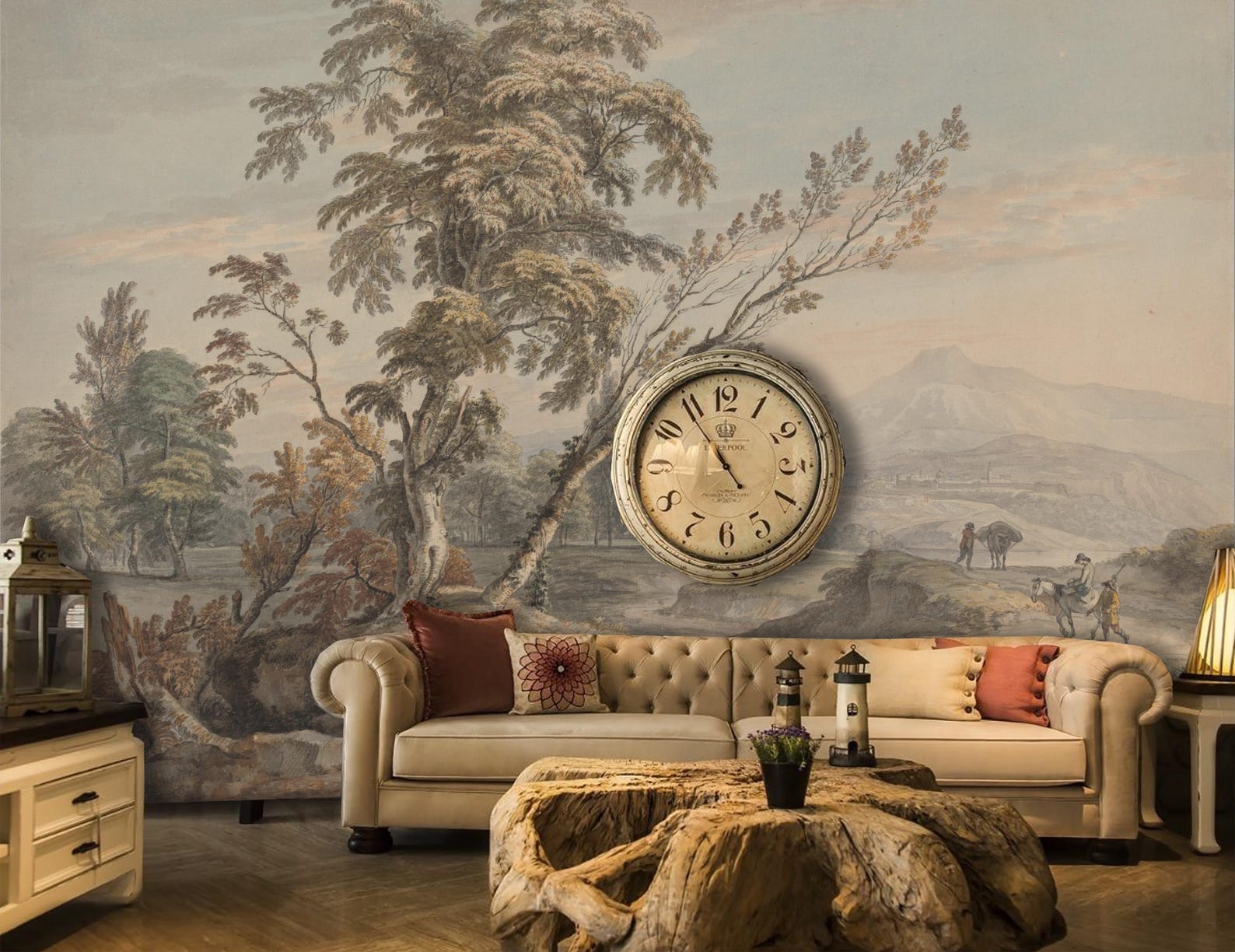 Antique Pastoral Landscape Wallpaper: Vintage Countryside Peel and ...
