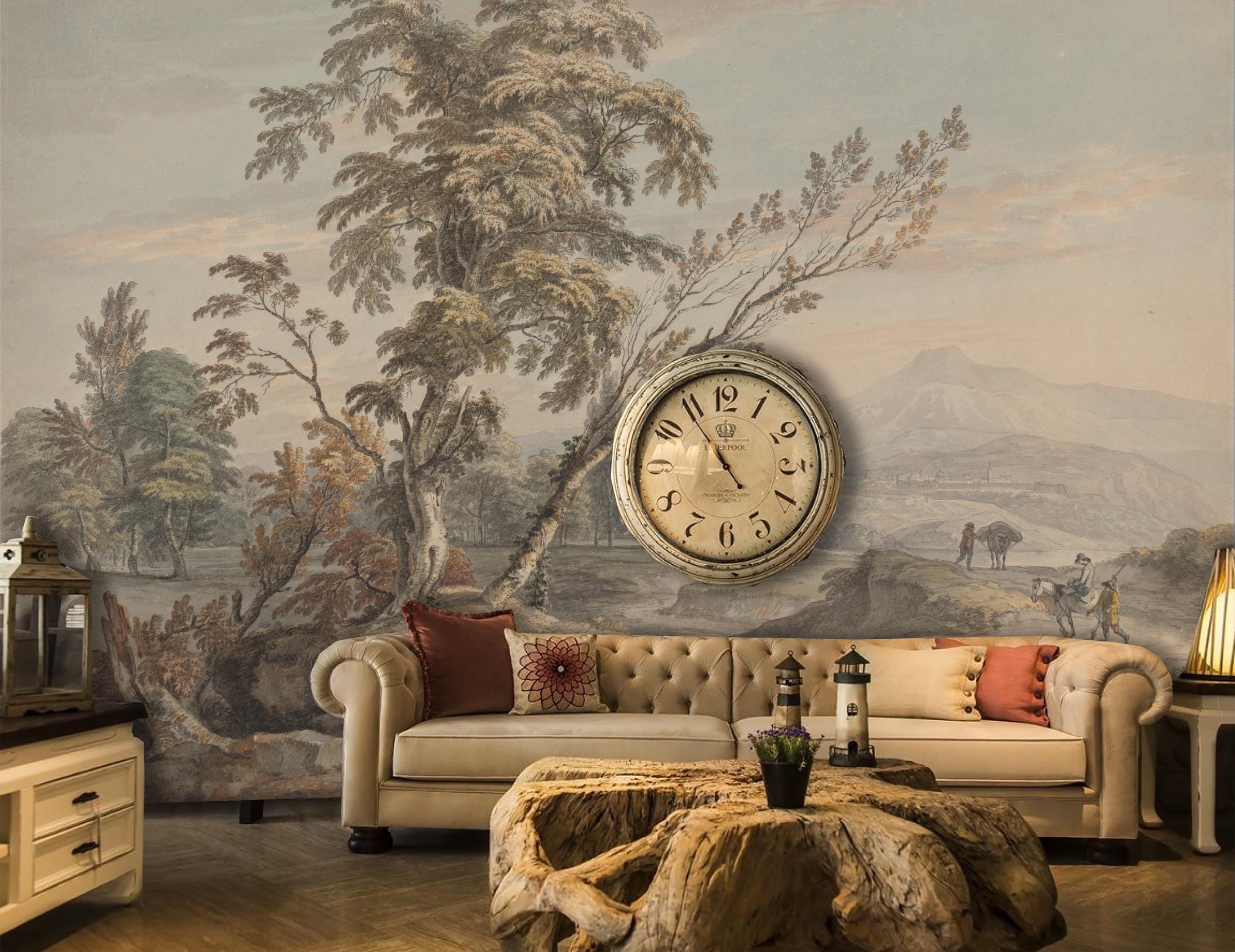 Antique Pastoral Landscape Wallpaper: Vintage Countryside Peel and ...