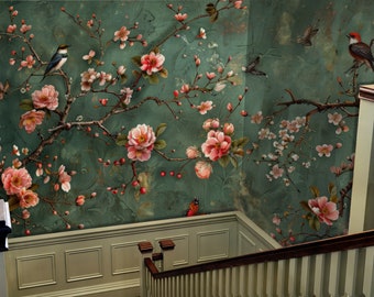 Chinoiserie Spring Blossom Wallpaper: Birds & Floral Peel and Stick