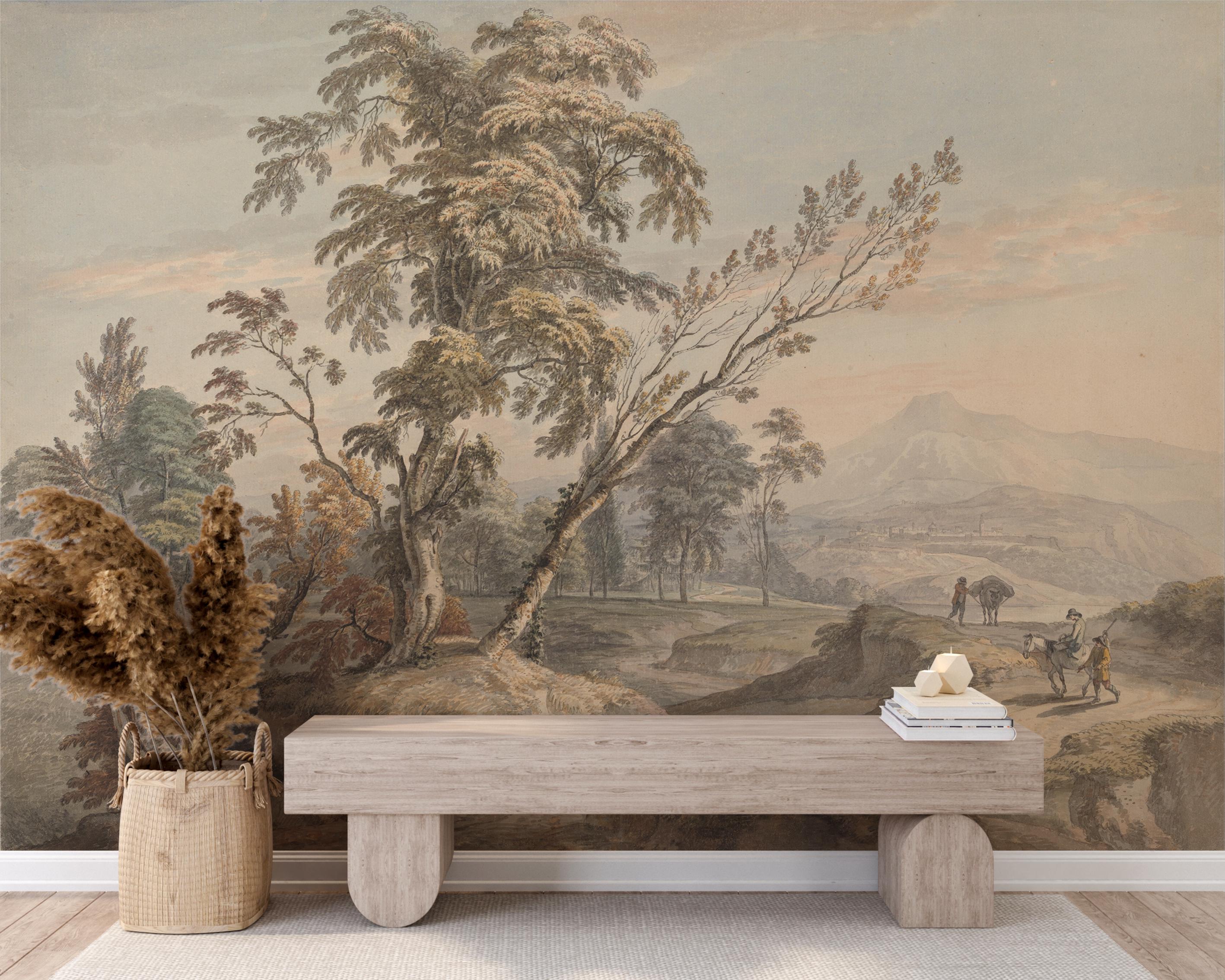 Antique Pastoral Landscape Wallpaper: Vintage Countryside Peel and ...
