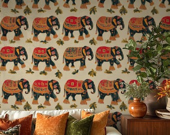 Boho Indian Elephant Wallpaper: Vintage Jungle Peel and Stick Decor